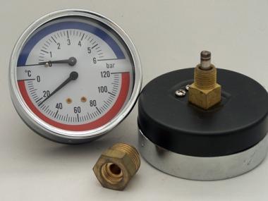 Termomanométer d=80mm fém 0-6 bar/120°C hátsó 1/2