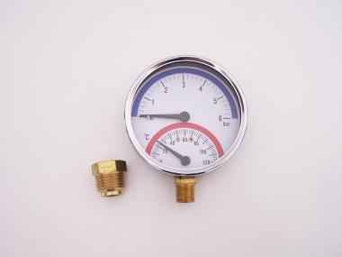 Termomanométer d=80mm fém 0-6bar/120°C alsó 1/2